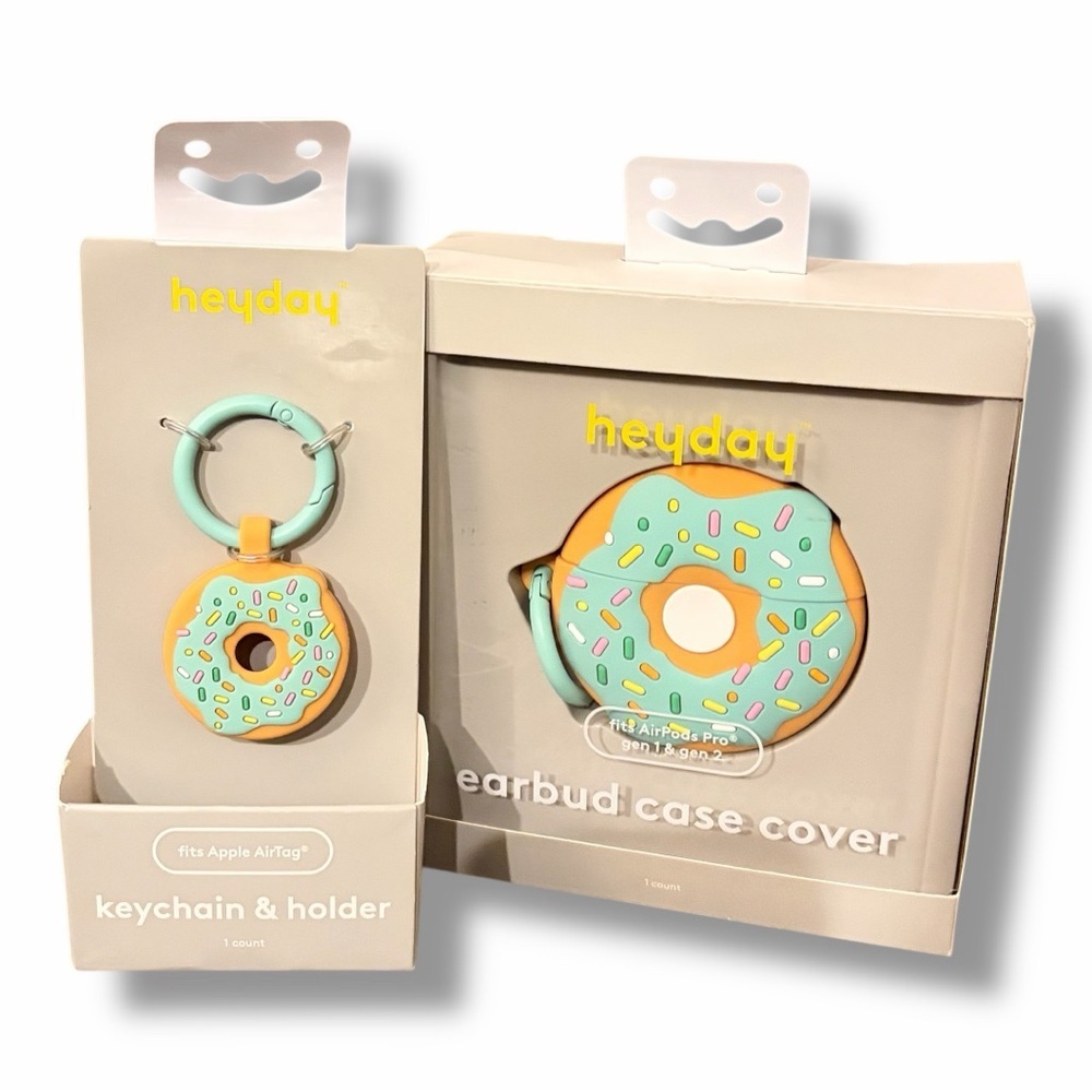 Heyday Donut Earbud Case Cover and AirTag Keychain Holder - NIB